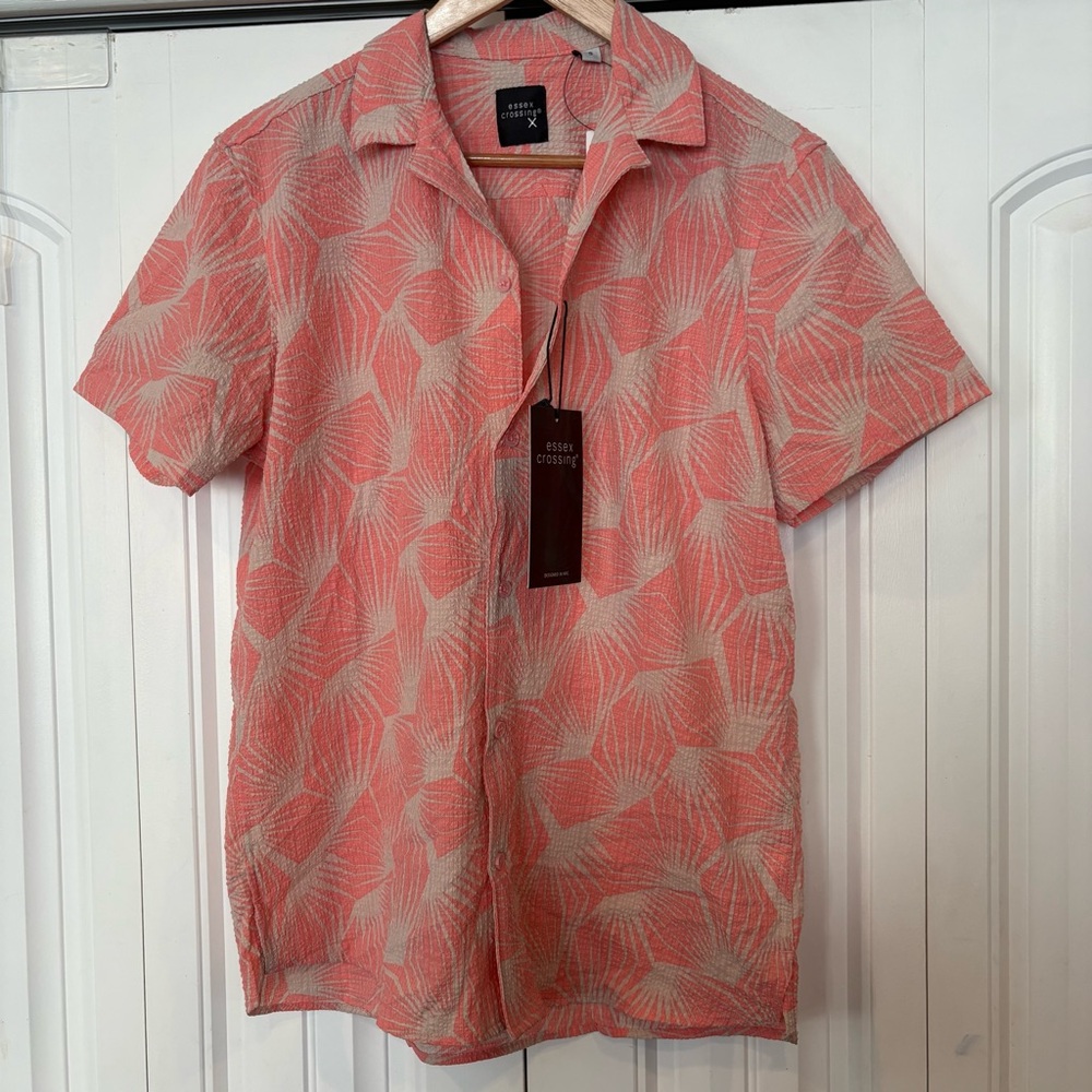 Essex Crossing Pink And Tan Textured Short Sleeve‎ Button Up Size Small